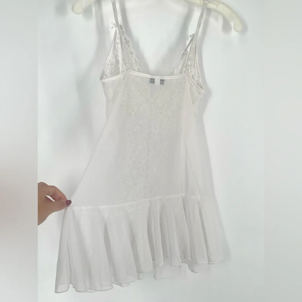 2FOR$30 Coquette Brand White Mesh Sheer Lacey Babydoll Lingerie - Picture 7 of 8